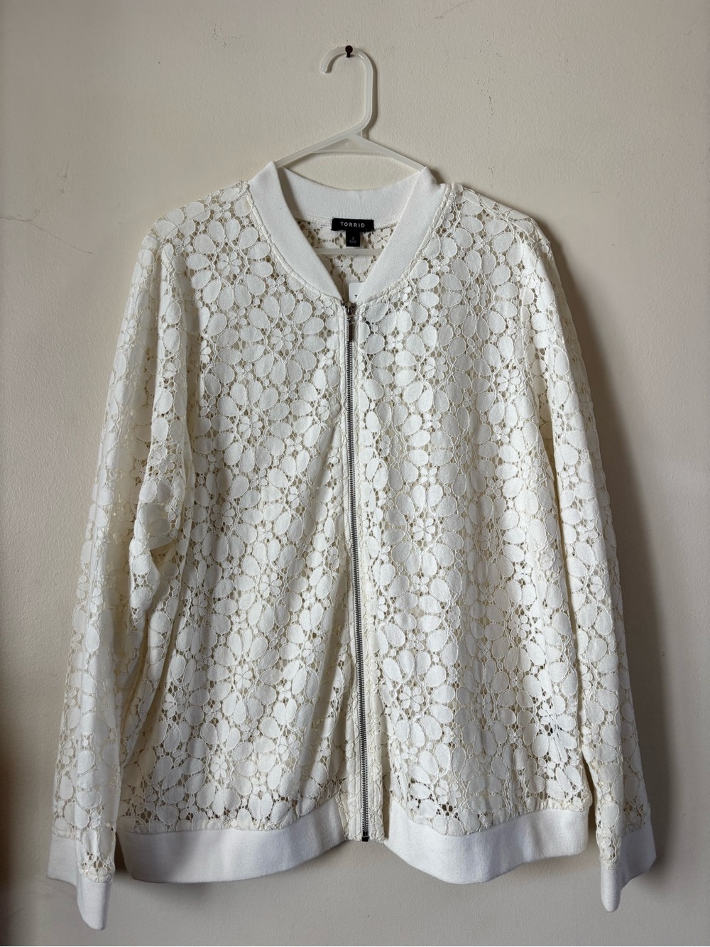 torrid White Floral Lace Bomber Jacket